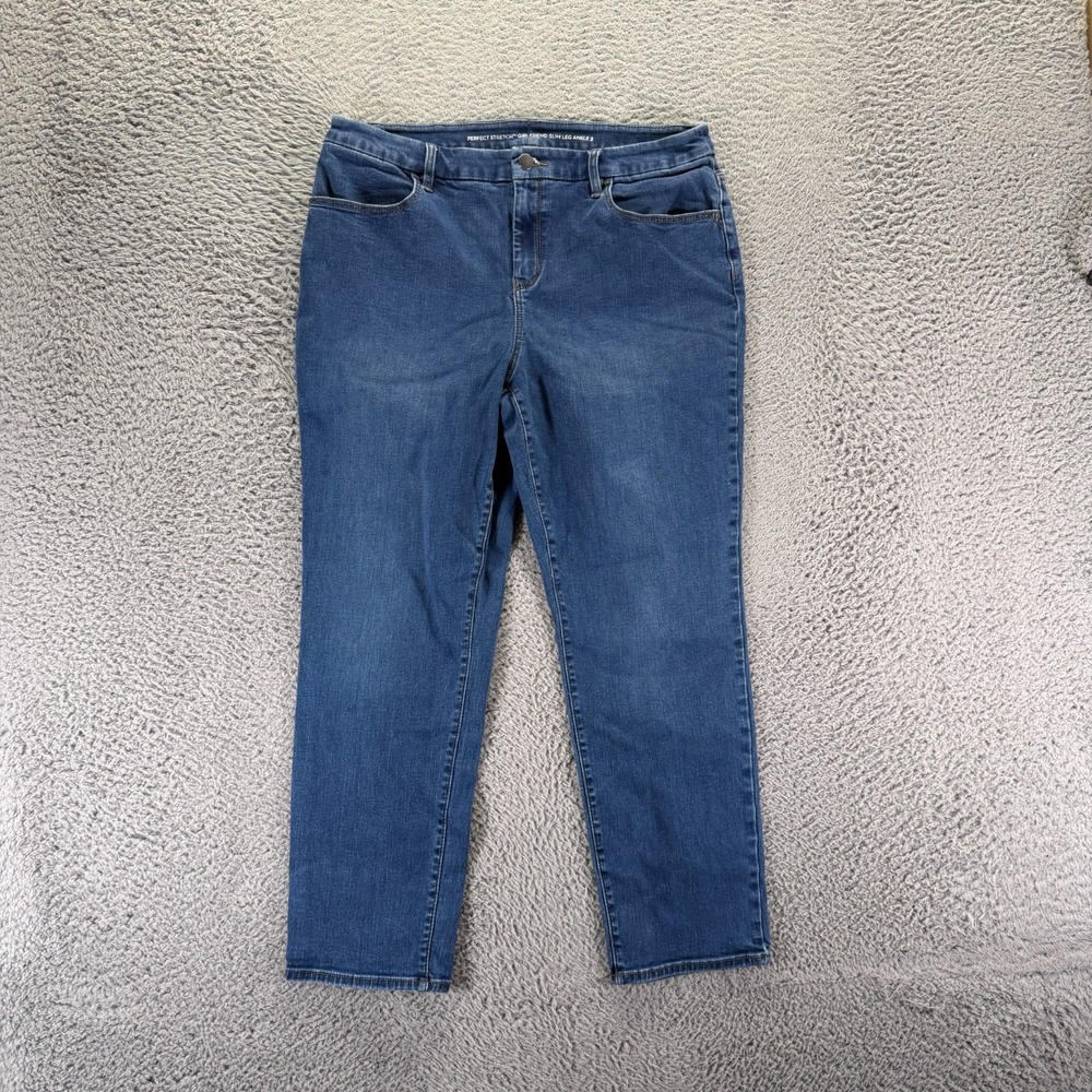 Chico's Jeans Womens 2 Blue Cotton Denim Ankle Girlfriend Slim Workwear Stretch